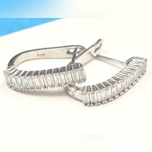 Sterling Silver CZ Baguette Hoop Earrings